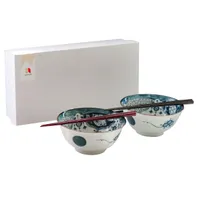 Shonzui 多用丼ペア（箸付） 染付瓔珞紋 - 仕入れ・卸売りならグッズ
