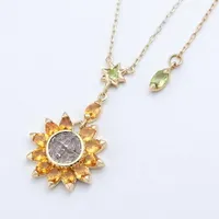 ひまわり揺れるK18シトリンピアス｜甲州貴石切子スモーキー