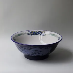 ラーメン屋さんの丼】 三友製陶所 MDルリ反り高台6.5寸ラーメン丼 龍雷