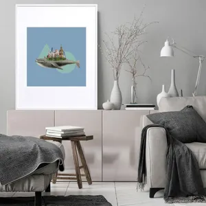 現代アート　フォトアート2枚セット 現代アートポスター】鯨 街並み イラスト 写真 おしゃれコラージュ A2