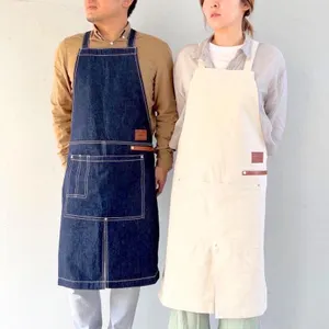 帆布とデニムのワークエプロン (クロスタイプ) 名入れレザータグ
